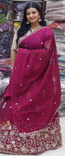6 6000 Maroon Color Embroidered Designer Bridal Lehenga