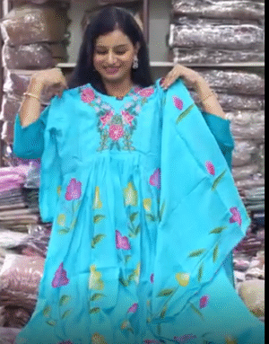 7 1200 blue Sky Blue Floral Thread Embroidered Cotton 3-Pc Set