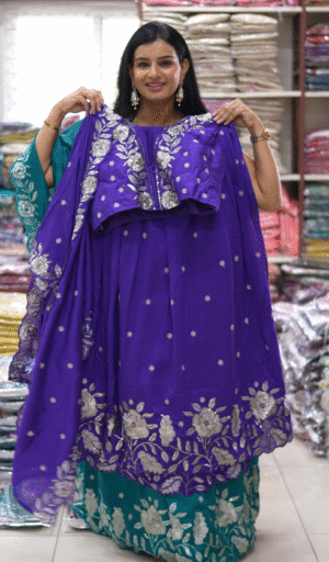 Purple Color Traditional Embroidered Anarkali 3-Piece Designer Dress