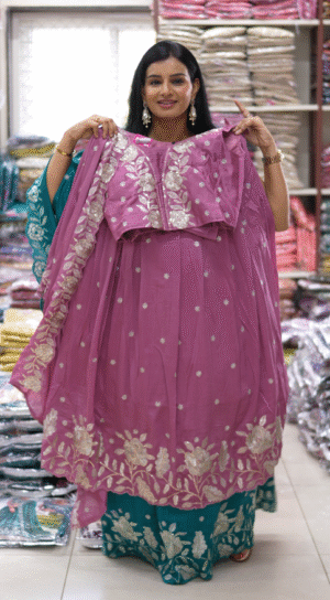 Onion Pink Color Traditional Embroidered Anarkali 3-Piece Designer Dress
