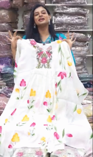 White Floral Thread Embroidered Cotton 3-Pc Set