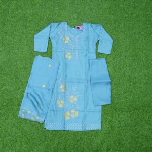 9 1240 Sky Blue Color Floral Thread Embroidered 3-Piece Designer Dress