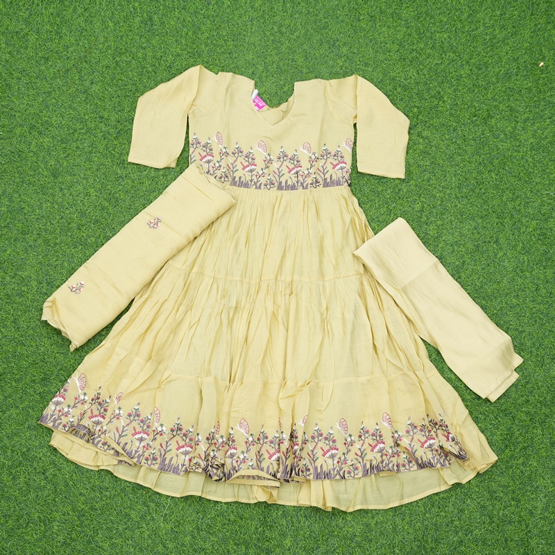 Cream Color Thread Embroidered Party Wear Designer Dress