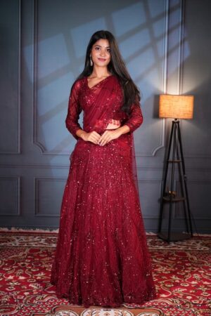 DSC06161 ✨ Royal Burgundy Sequin Work Bridal Lehenga Set ✨