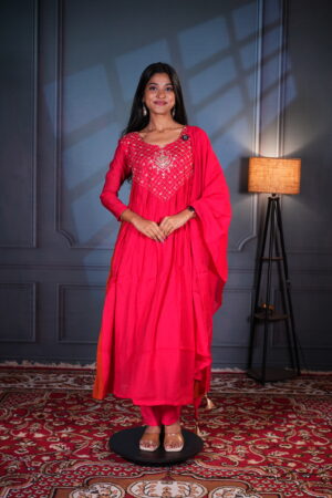 DSC06169 Pink Color Elegant Embroidered 3-Pc Anarkali Designer Dress