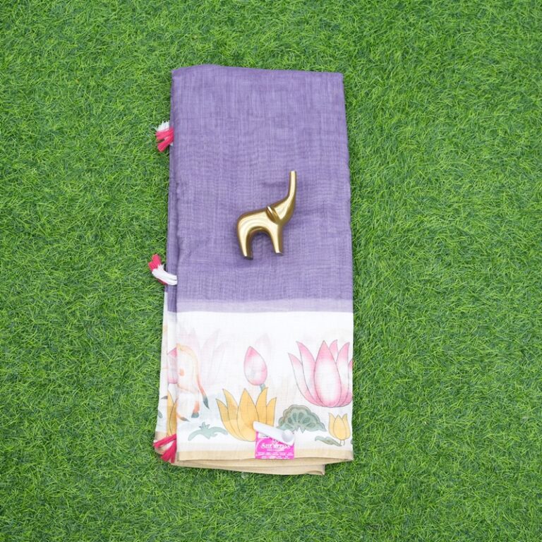 Lavender and Cream Color Pichwai Print Cotton Saree