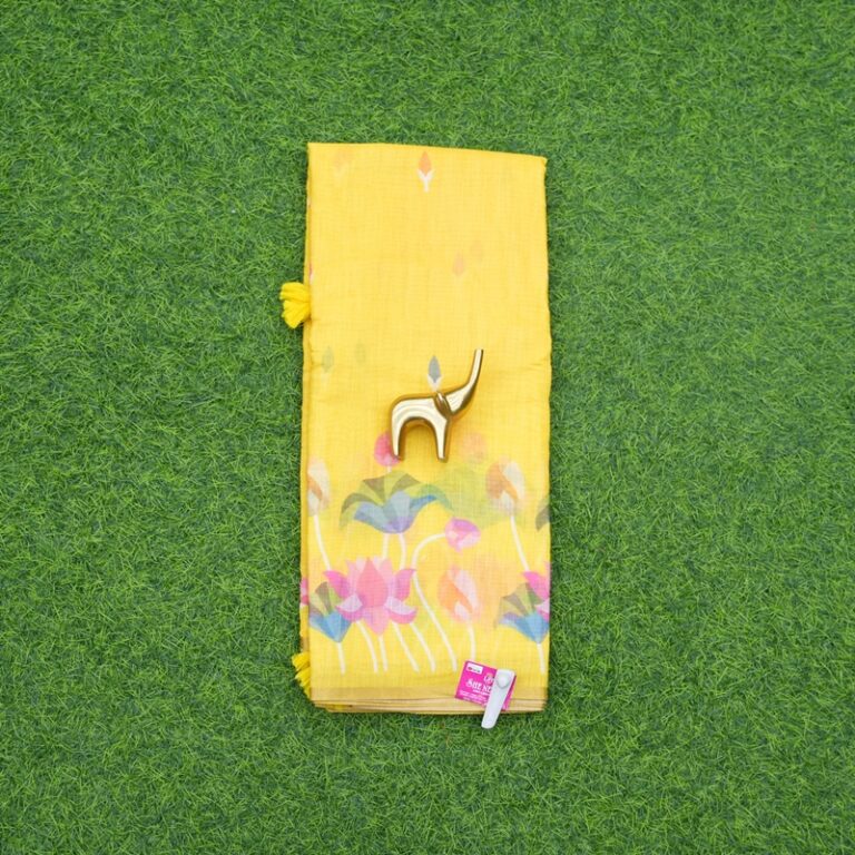 Yellow Color Floral Print Cotton Saree
