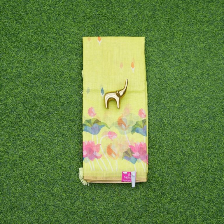 Green Color Floral Print Cotton Saree