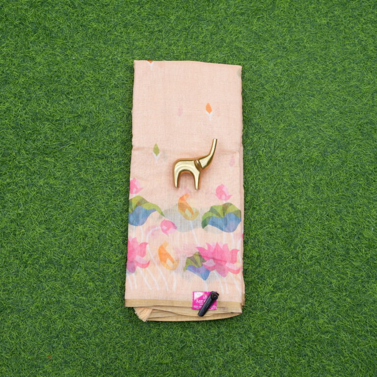 Light Pink Color Floral Print Cotton Saree