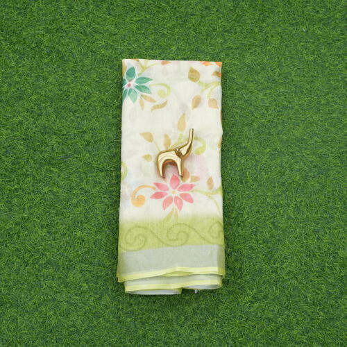 Cream and Green Color Cotton Saree