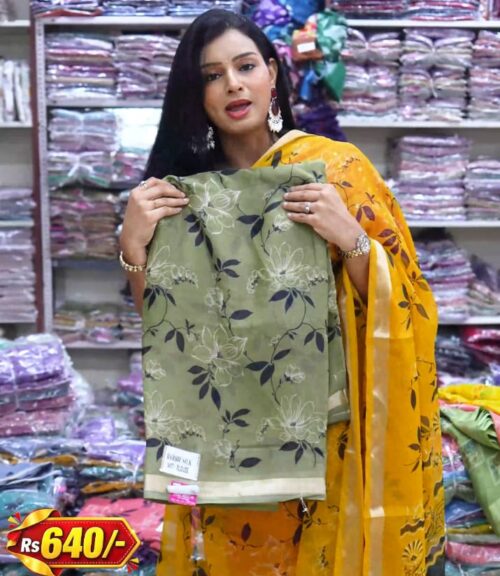 Green Color Floral Printed Daily Wear Saree