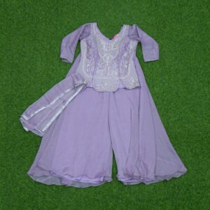 Lavender Color Chiffon Embroidered Georgette Sharara Set