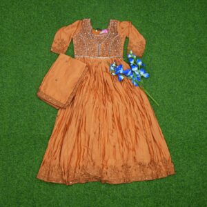 Rust Orange Color Heavily Embroidered Designer Long Frock