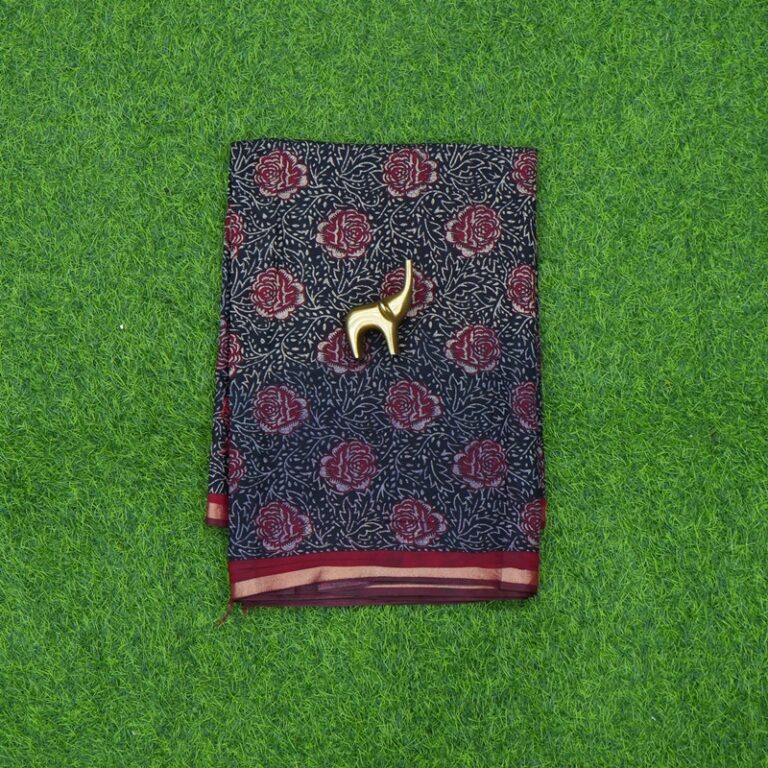 Black and Maroon Color Traditional Ajrakh Floral Printed Saree
