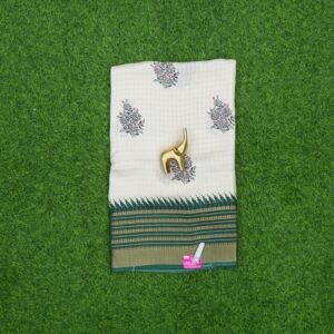 Cream and Bottle Green Color Traditional Floral Printed Designer Saree