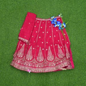 Rani Pink Color Silver Zari Thread Embroidery Chinon Silk Half Saree