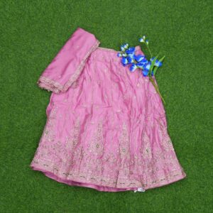 Pink Color Silver Zari Thread Embroidery Chinon Silk Half Saree