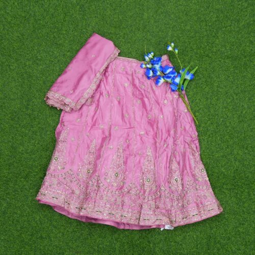 Pink Color Silver Zari Thread Embroidery Chinon Silk Half Saree