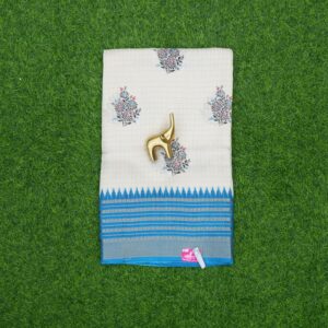 13 520 Cream and Sky Blue Color Traditional Floral Printed Designer Saree