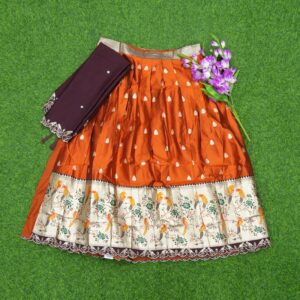 Orange and Brown Color Designer Half Saree