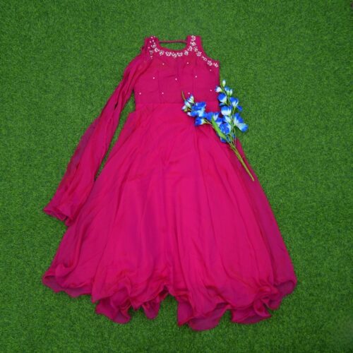 Rani Pink Color Georgette Anarkali Designer Long Frock