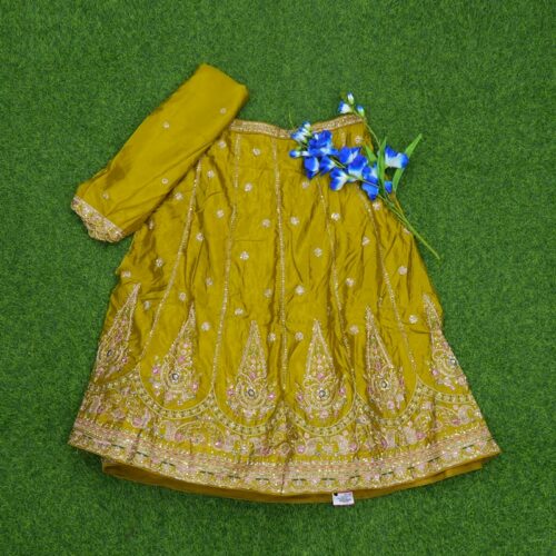 Mehendi Green Color Silver Zari Thread Embroidery Chinon Silk Half Saree
