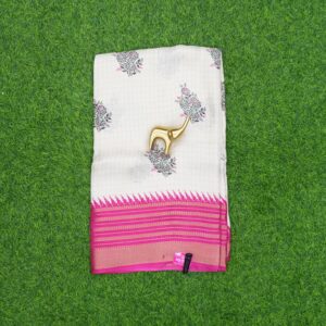 Cream and Pink Color Traditional Floral Printed Designer Saree