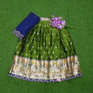 14 green and navy blue 1430 Green and Navy Blue Color Designer Half Saree