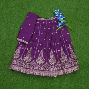 Purple Color Silver Zari Thread Embroidery Chinon Silk Half Saree