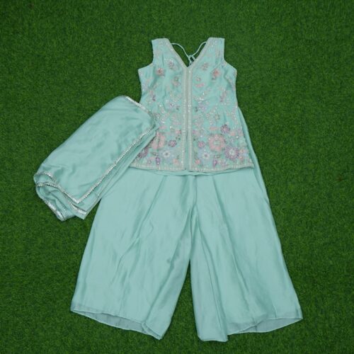 Sea Green Color Floral Embroidered Georgette Sharara Set