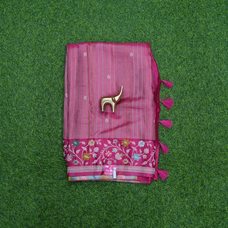 Rani Pink Color Banarasi Kora Jamdani Silk Fancy Saree