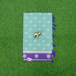 2 1400 Sea Green and Purple Color Silver Zari Motifs Chanderi Banarasi Fancy Saree