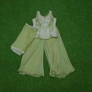 Pista Green Color Chiffon Embroidered Georgette Sharara Set