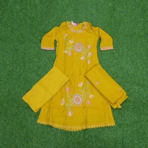 Yellow Color Thread Embroidered Designer Dress