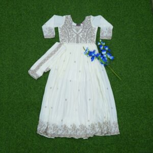 2 2480 White Color Heavily Embroidered Designer Long Frock