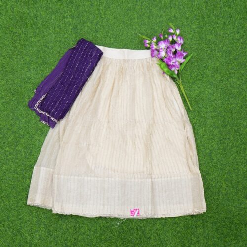 Cream and Blue Color Designer Half Saree