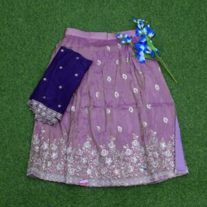 Lavender and Violet Color Floral Thread Embroidered Half Saree