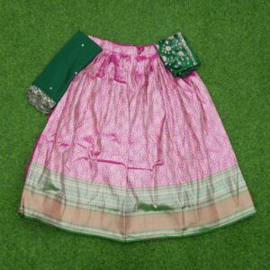Pink and Green Color Designer Half Saree