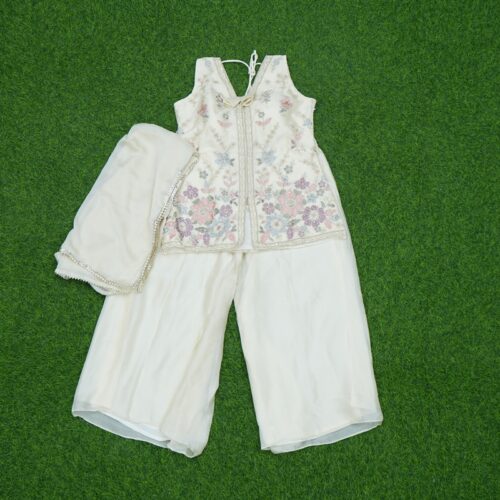 White Color Floral Embroidered Georgette Sharara Set