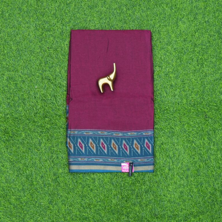 Wine and Teal Blue Color Patola Border Geometric Saree