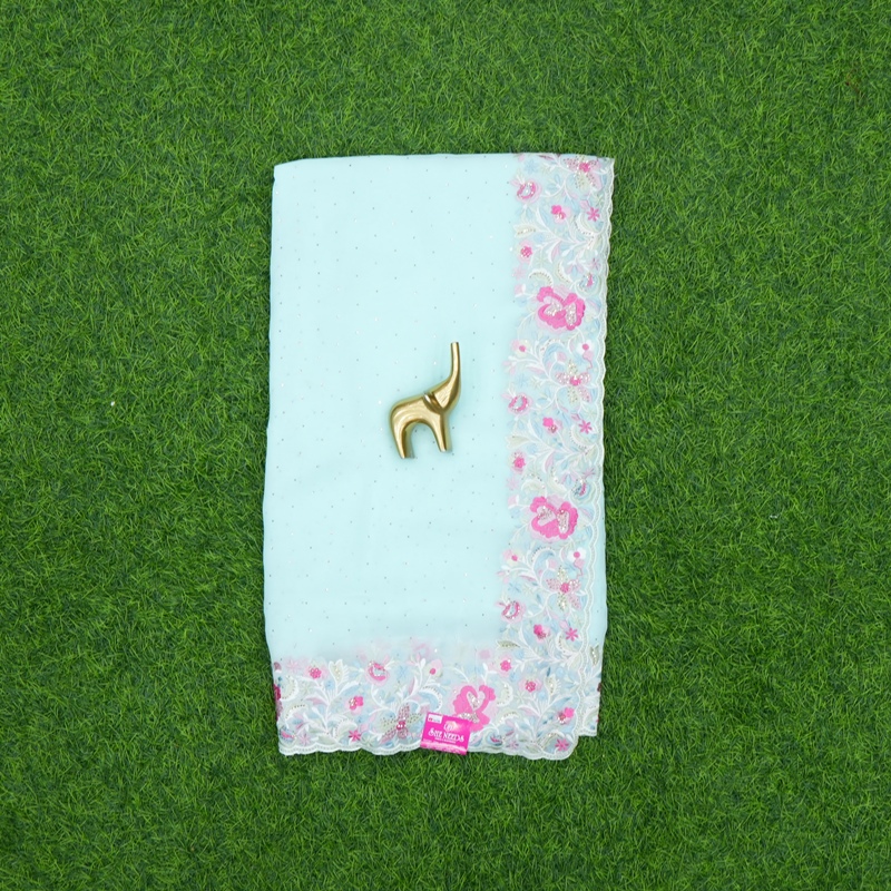 Sky Blue Color Floral Embroidered Georgette Saree