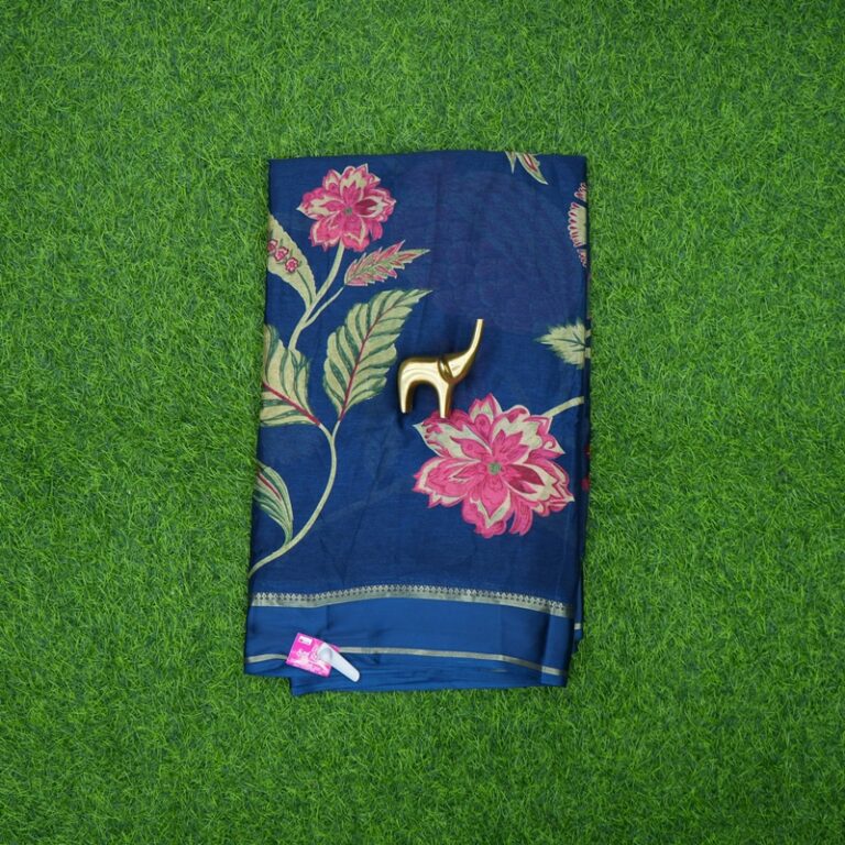 Navy Blue Color Digital Floral Printed Georgette Saree
