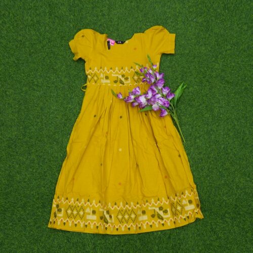 Yellow Color Ethnic Printed Geometric Designer Long Frock
