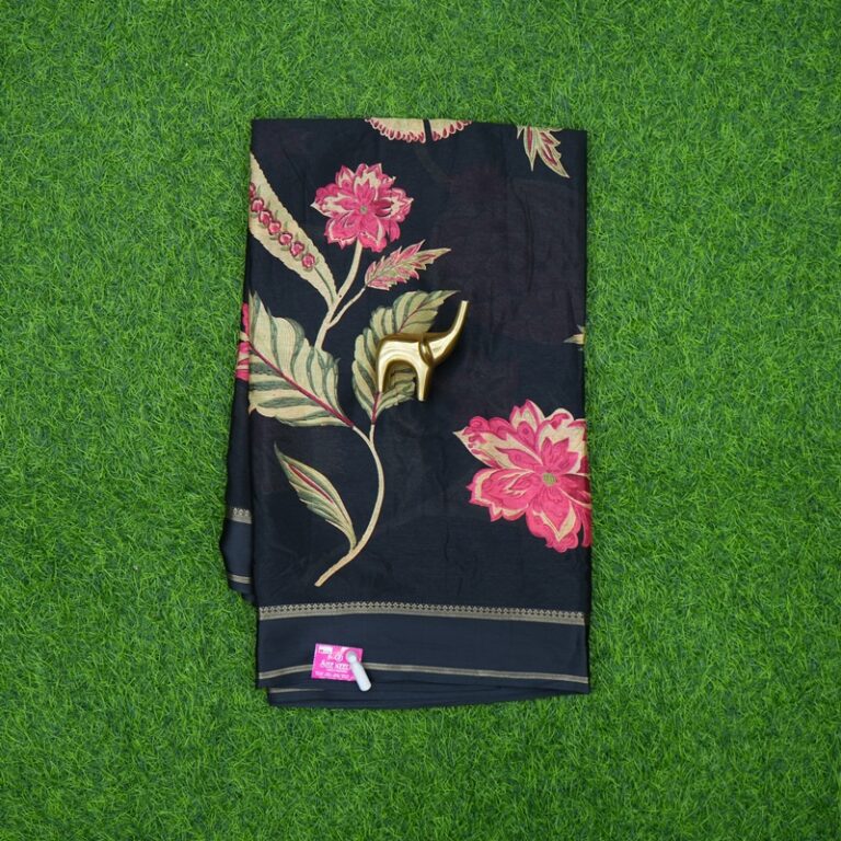 Black Color Digital Floral Printed Georgette Saree