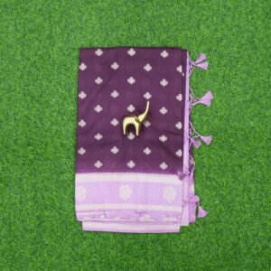 3 1400 Wine and Lavender Color Silver Zari Motifs Chanderi Banarasi Fancy Saree