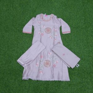 Lavender Color Thread Embroidered Designer Dress