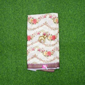 3 620 Cream Color Floral Zigzag Digital Printed Georgette Saree