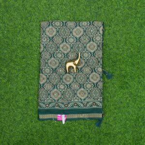 3 630 BOTTLE GREEN Bottle Green Color Traditional Ajrakh Floral Printed Saree