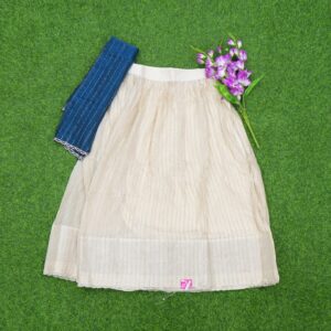 Cream and Peacock Blue Color Designer Half Saree