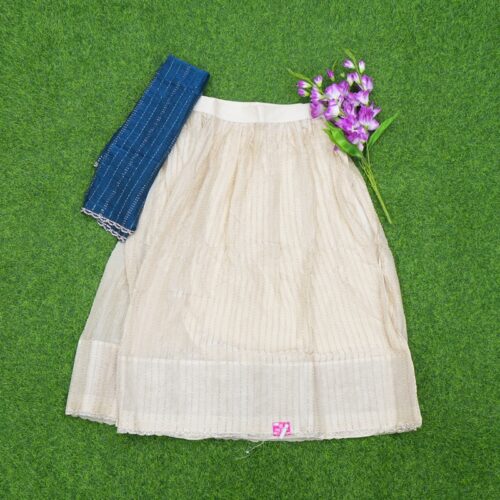 Cream and Peacock Blue Color Designer Half Saree